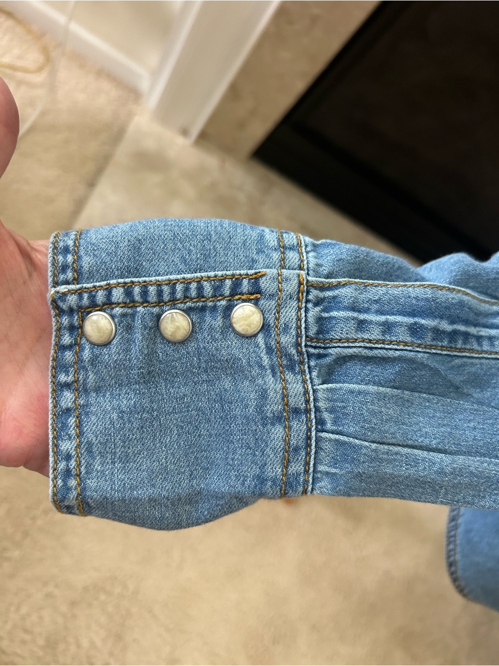 Wrangler X Lainey Light Blue Denim Western Snap-Front Shirt - Picture 6 of 13